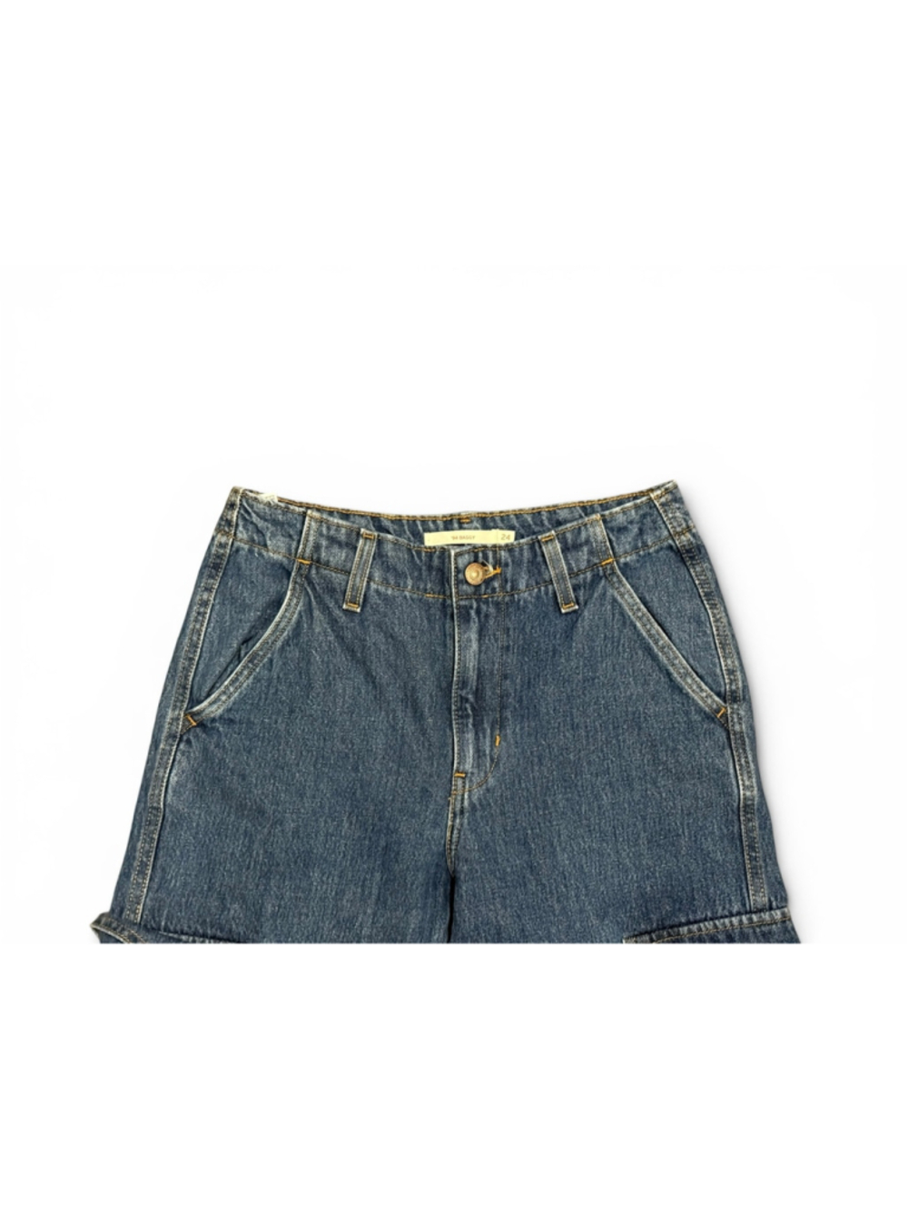 Levi’s Womens 94 Baggy Cargo Jeans Wide Leg Drawstring Hem Sz 24 Med Wash - Picture 4 of 9